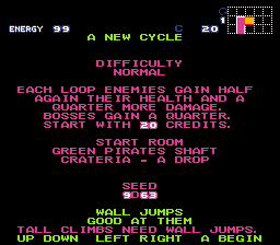 The setup page: difficulty, start room, seed and wall jumps
